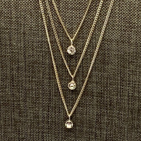 Claire's Triple Rhinestone Necklace Silver Three Strand Chain Sliding Pendant - Picture 2 of 6